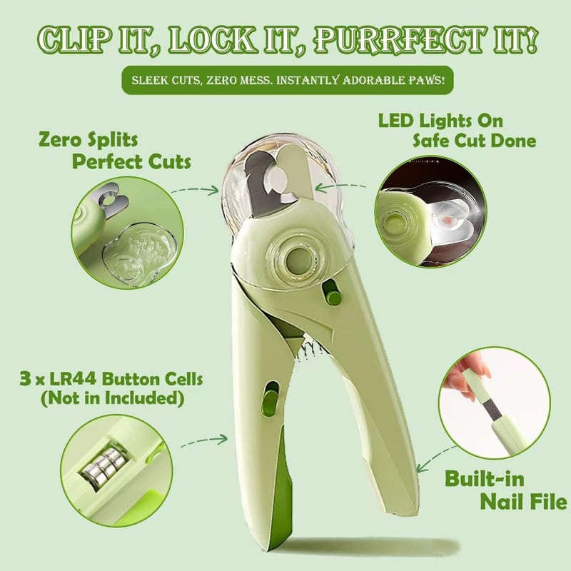 Foomegik Self Cleaning Cat Brush for Shedding, Nail Clipper with LED Light and Nail File, Slicker Brushes and Nail Trimmer for Long Haired Cats (Not Included LR44 Button Cells), Grooming Kit, Cat Lover Gifts - Image 4
